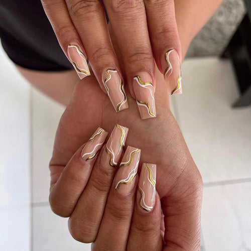 Artful Nail Extensions with Elegant Wave Design Bowlift