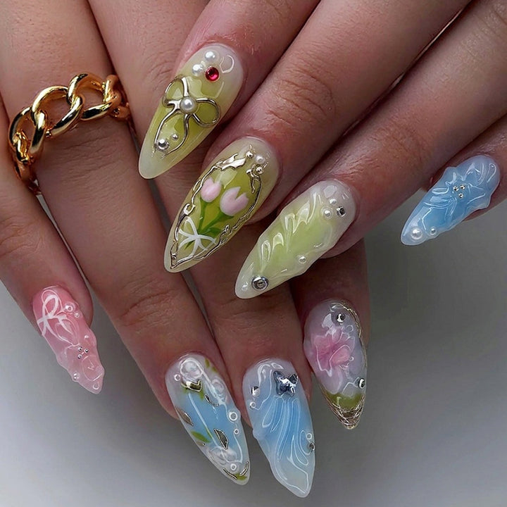 Floral Articulated Press-On Nail Set Bowlift
