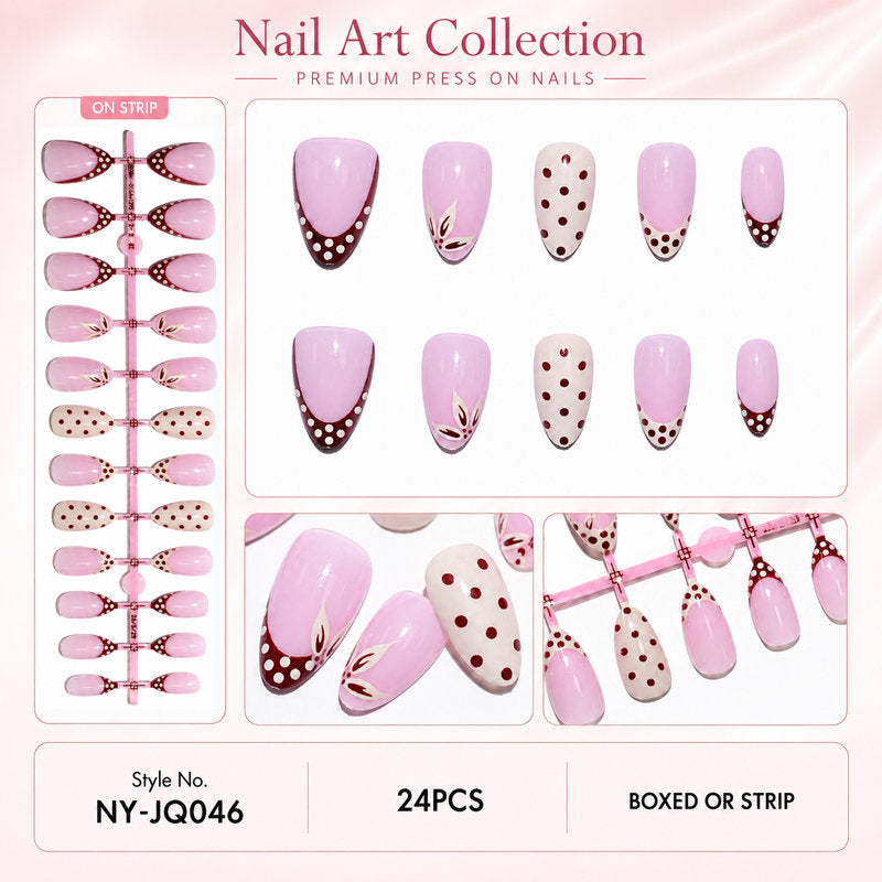 Elegant artificial nails with floral and dotted design Bowlift