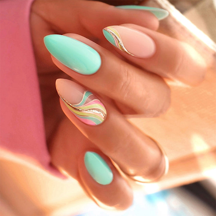 Artistic Press-On Nails Set with Unique Swirl Patterns Bowlift
