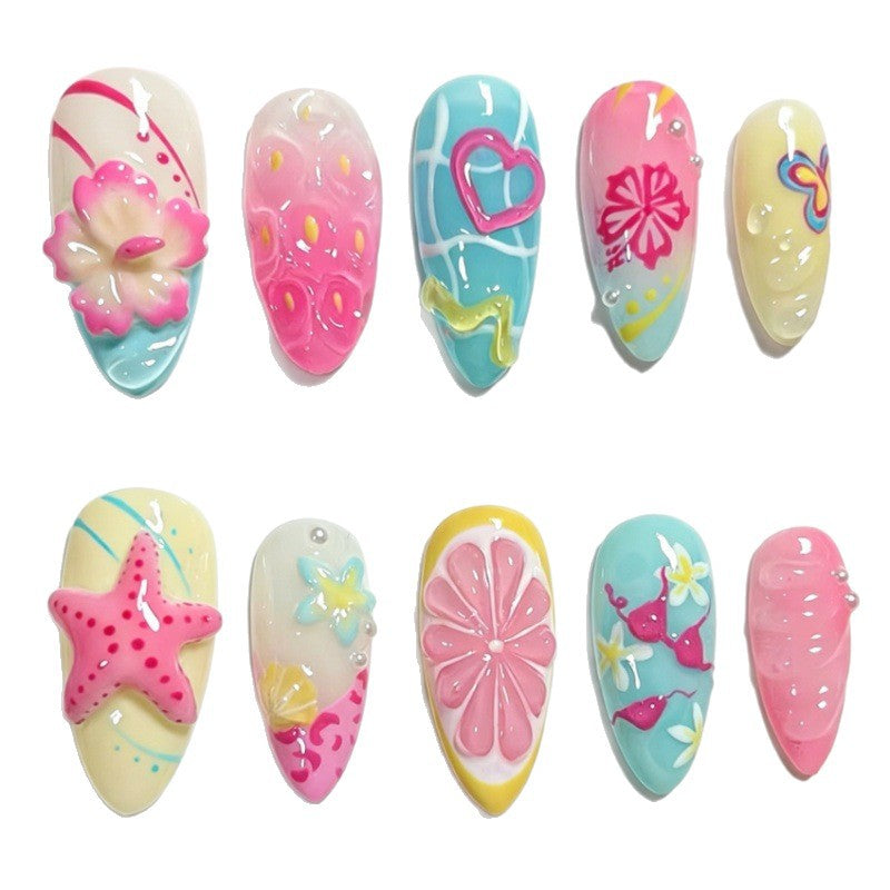 Artistic Ocean-Inspired Press-On Nail Set Bowlift