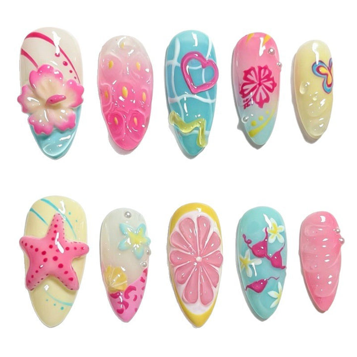 Artistic Ocean-Inspired Press-On Nail Set Bowlift