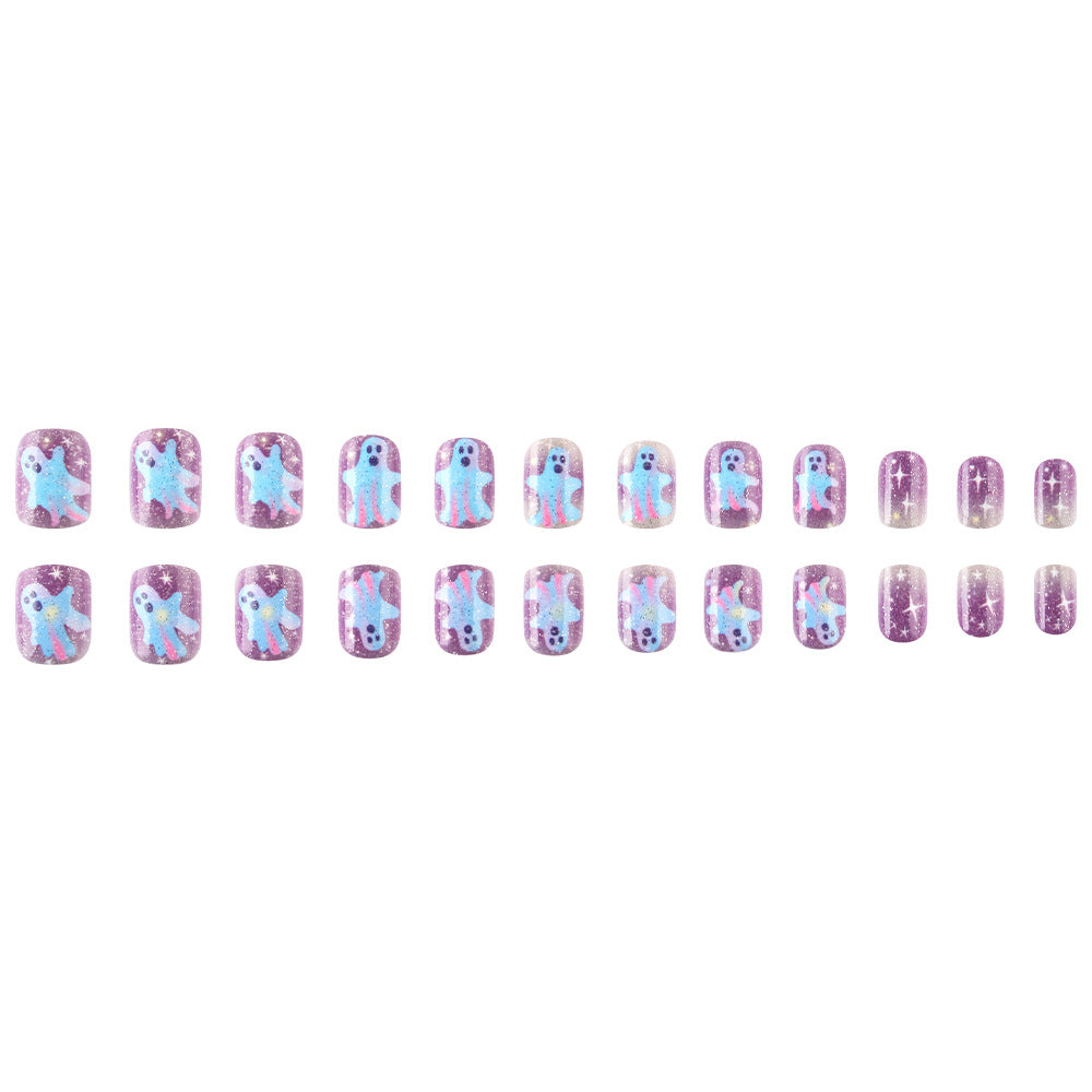Artistic Ghost-Themed Press-On Nails Bowlift