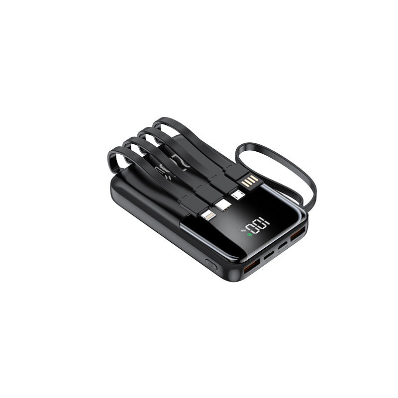 Portable power bank with multiple integrated charging cables and digital display Bowlift