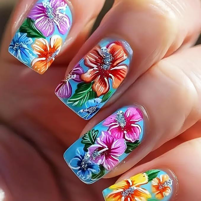 Art nails with colorful flower design Bowlift