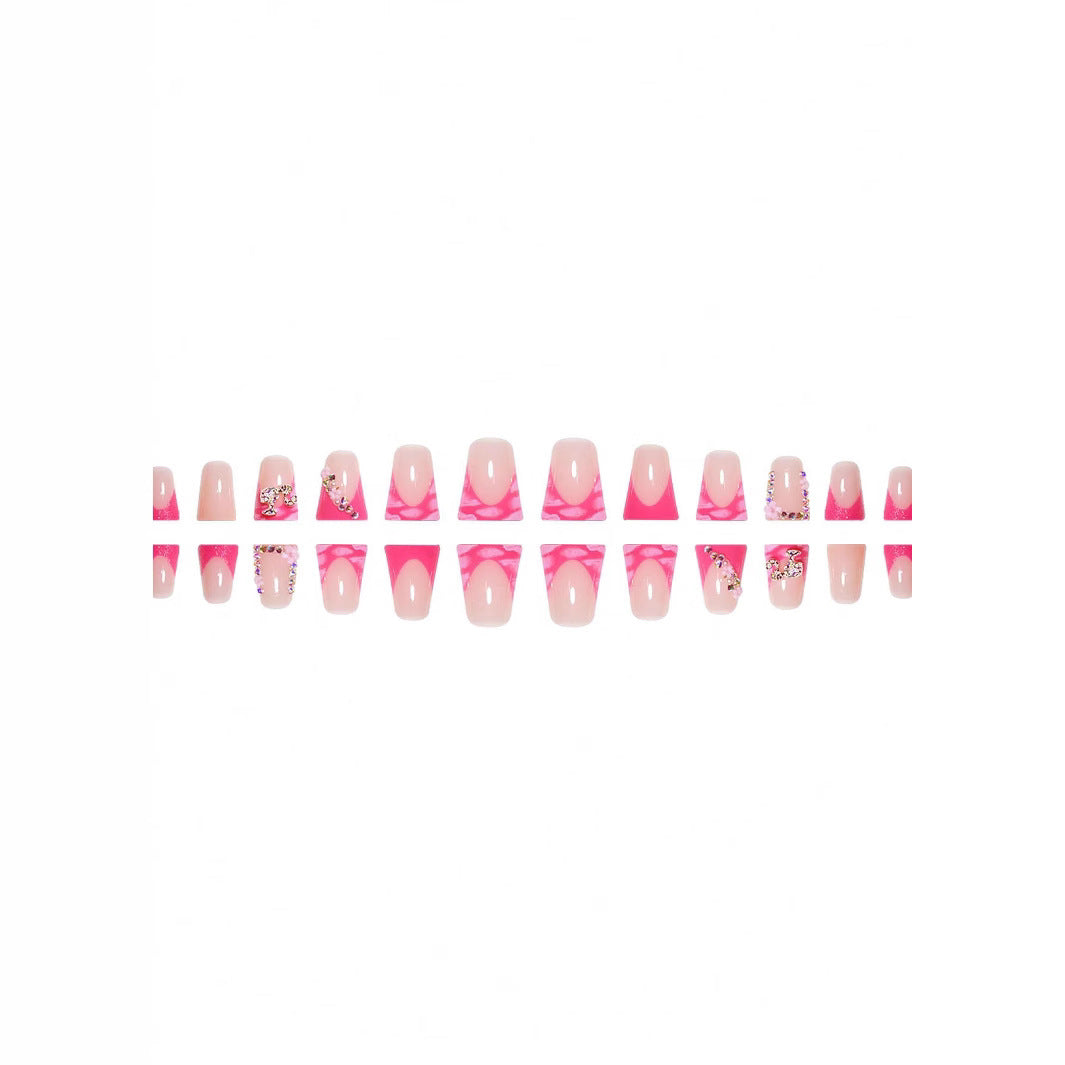 Decorative Floral and Rhinestone Acrylic Nail Extensions Bowlift