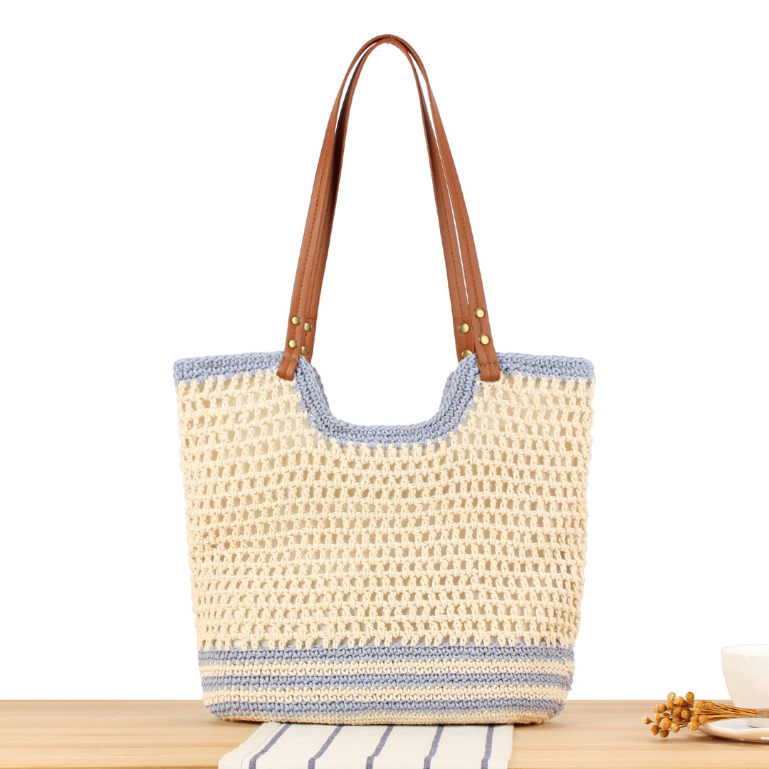 Elegant Handcrafted Basket Bag with Wide Leather Handle Bowlift