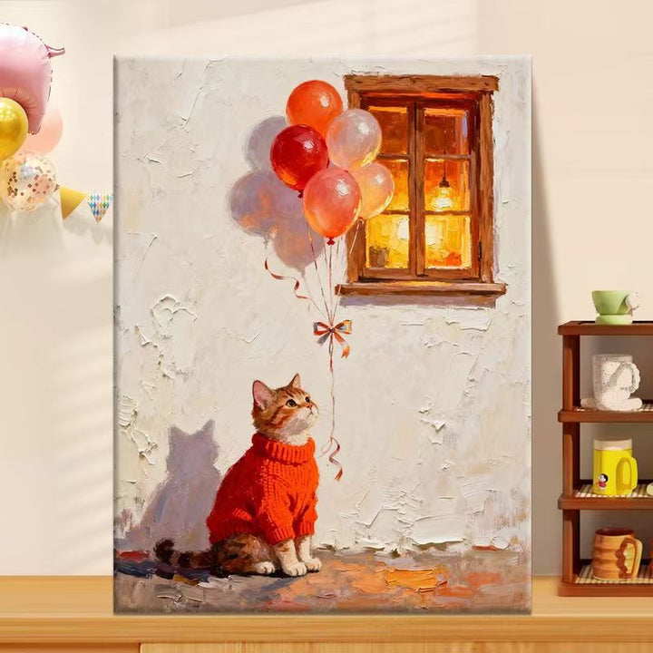 Playful Cat Illustration Canvas Art Bowlift
