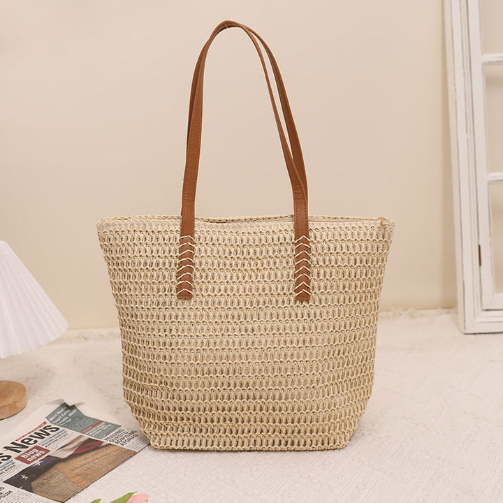 Giant Tote Bag Made of Woven Raffia with Leather Handles Bowlift