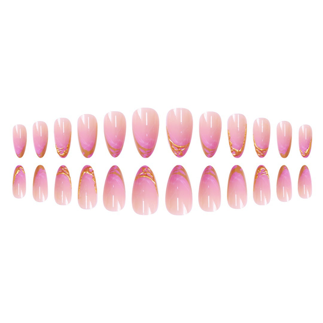 Elegant Stiletto Press-On Nail Extensions with Gold Tip Accents Bowlift
