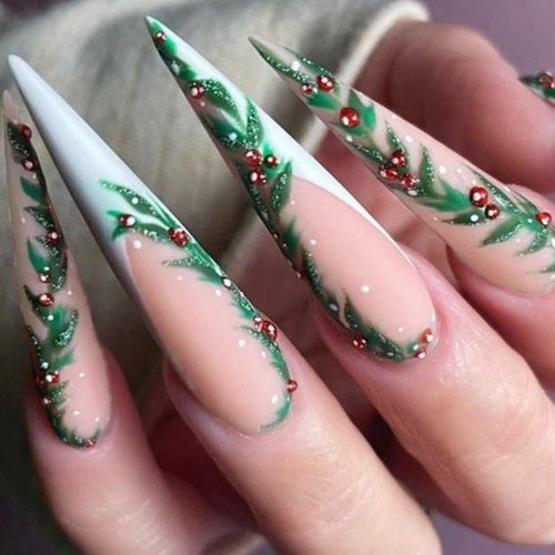 Premium Stiletto Press-On Nails with Holiday-Themed Design Bowlift