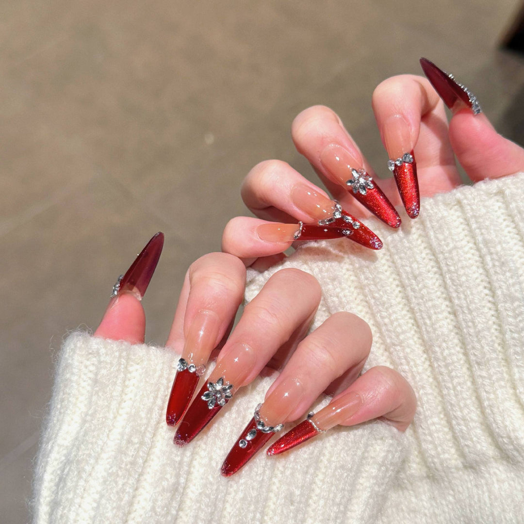 Premium Rhinestone-Embellished Acrylic Nails Bowlift