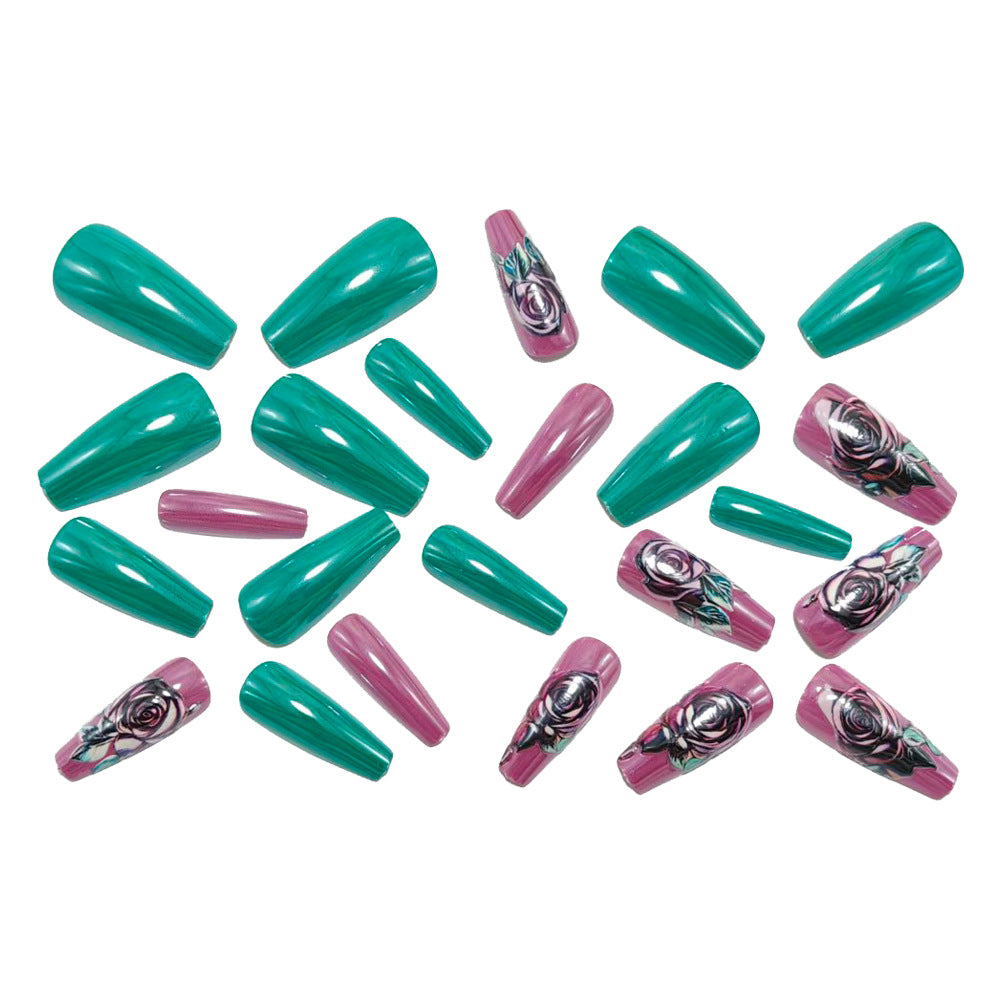 Artificial nails with rose design and high-gloss finish Bowlift
