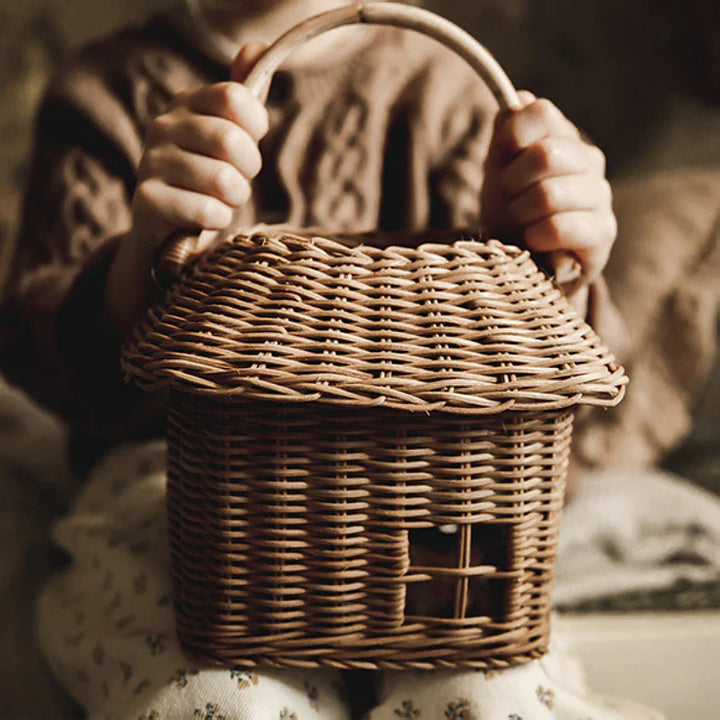Charming Cottage-Shaped Woven Storage Basket Bowlift