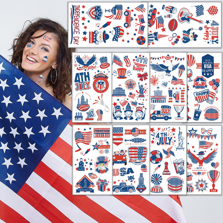 Unisex temporary tattoo sticker set with patriotic USA designs for party decoration Bowlift
