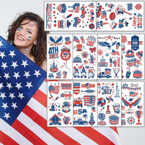 Unisex temporary tattoo sticker set with patriotic USA designs for party decoration Bowlift