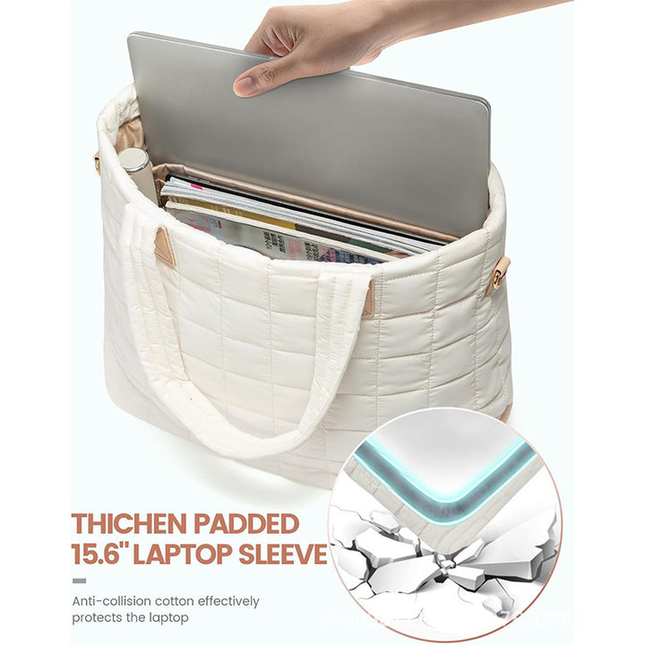 Fashionable quilted tote bag with removable cosmetic pouch Bowlift