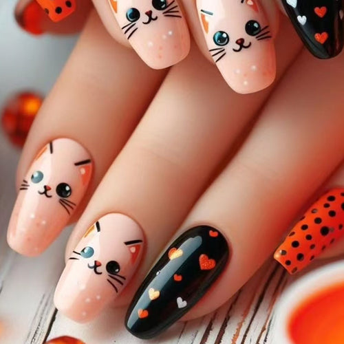 Playful Cat-Themed Press-On Nails Bowlift