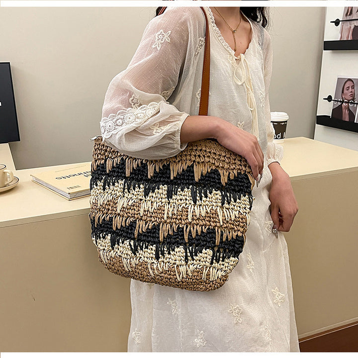 Braided beach bag with leather handles Bowlift