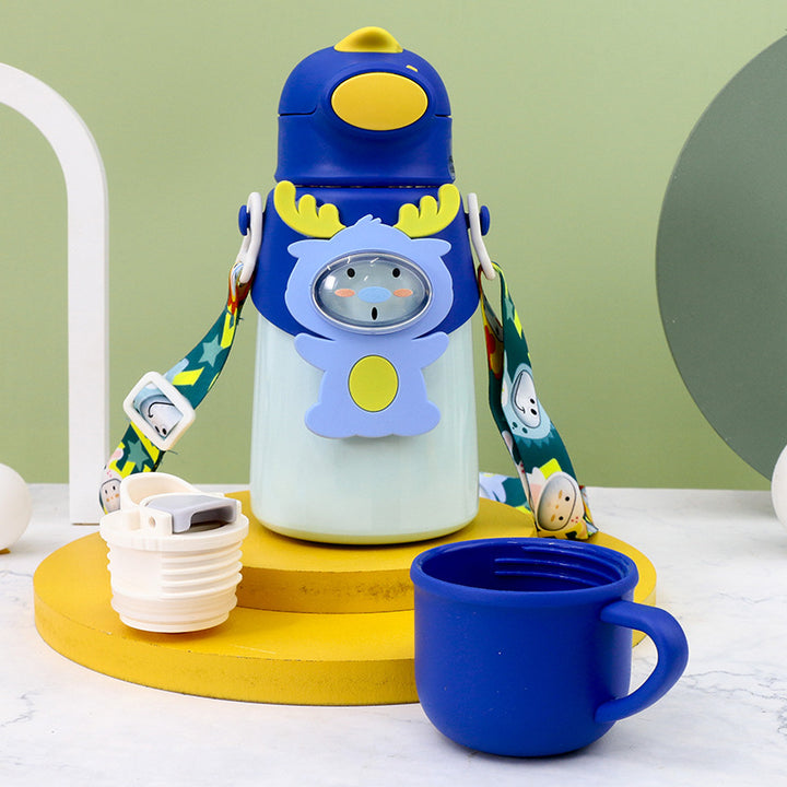 Women's Insulated Water Bottle with Cute Rabbit Design and Practical Carry Strap Bowlift
