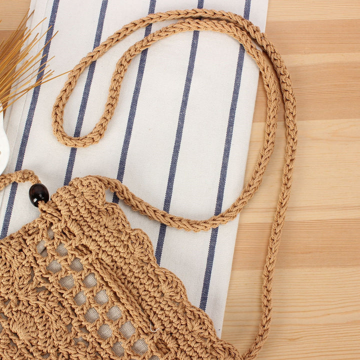 Handmade macrame shoulder bag with ruffled trim Bowlift