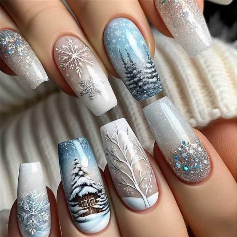 Festive Holiday-Themed Press-On Nail Art Set Bowlift