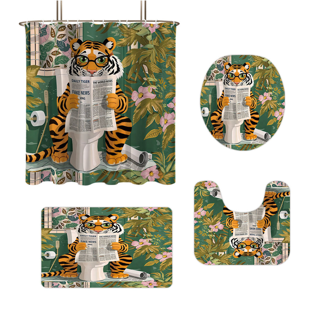 Artistic High-Definition Leopard and Rose-Themed Bathroom Décor Set Bowlift