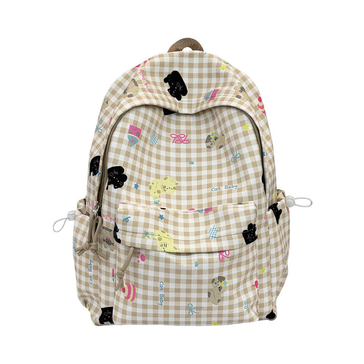 Backpack with Creative Checkered Pattern and Playful Appliqués Bowlift