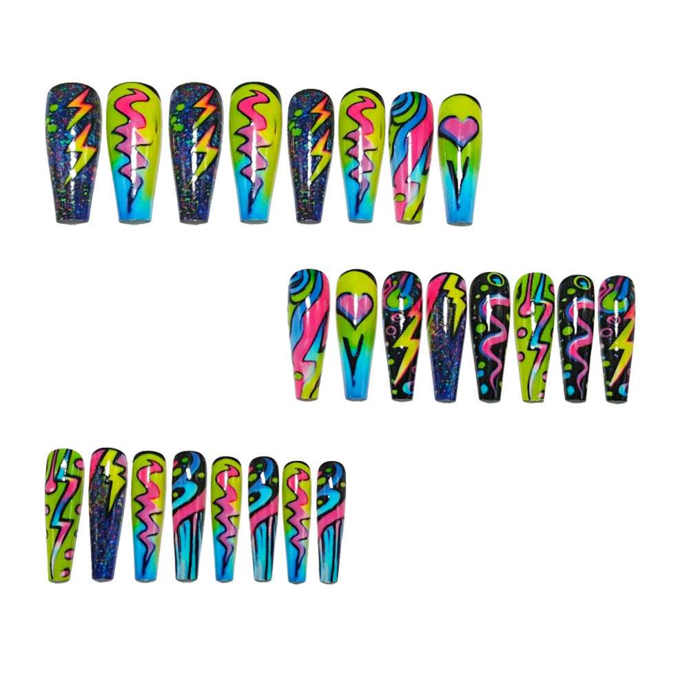 Trendy Artificial Nails In Creative Neon Design Bowlift