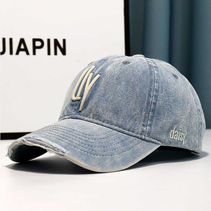 Women's Distressed Denim Embroidered Baseball Cap Bowlift