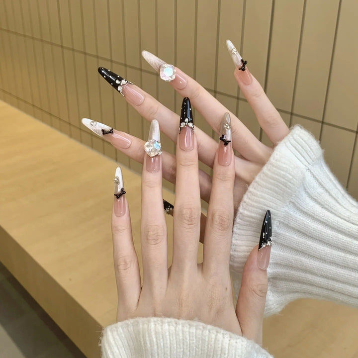 Premium Crystal-Decorated Stiletto Press-On Nail Extensions Bowlift