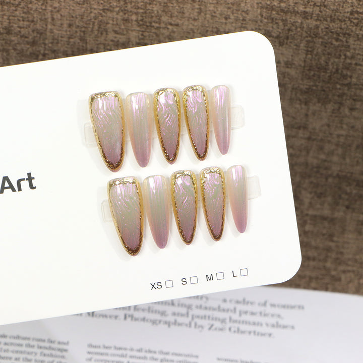 Luxury Press-On Nail Set with Elegant Metallic Edges Bowlift