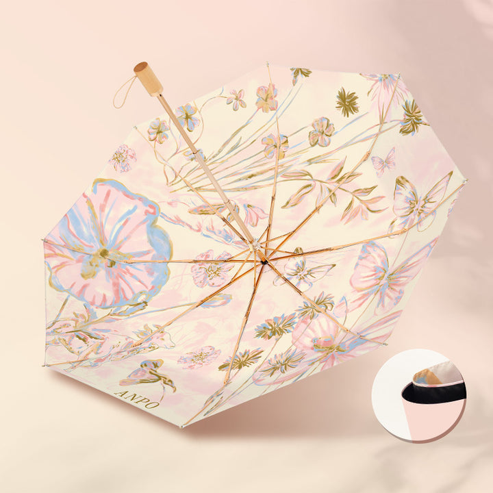 Women's Foldable Umbrella with Artistic Butterfly Design Bowlift