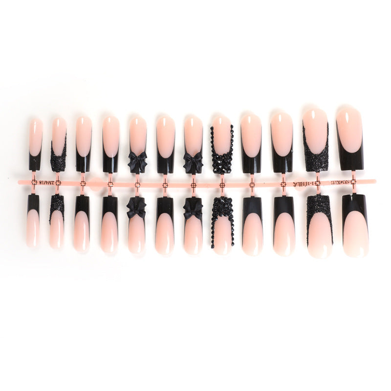 Premium Decorative Press-On Nail Set with Artistic Bow and Glitter Accents Bowlift
