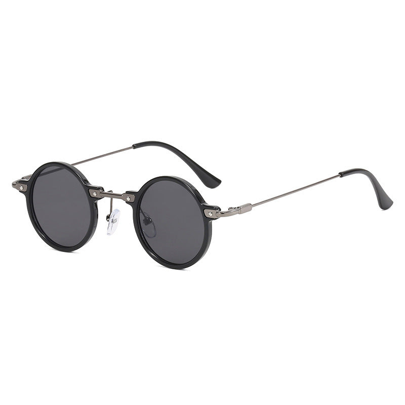Women's round sunglasses with stylish metal frame and large blue lenses Bowlift