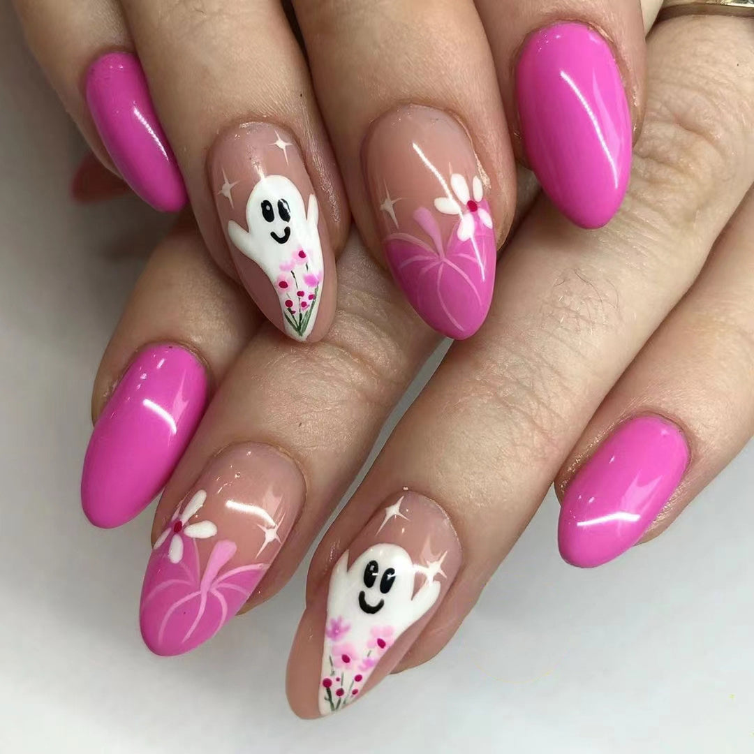 Artificial Nail Set with Colorful Flower Patterns Bowlift