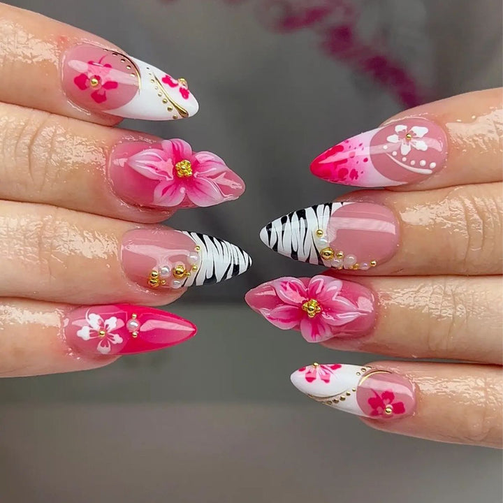 Exotic Floral 3D Stiletto Nail Art Bowlift