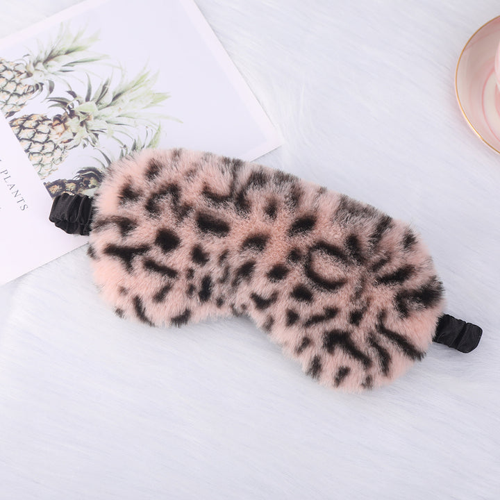 Women's luxury faux fur sleep mask with leopard print, extra soft padding and elastic comfort band Bowlift