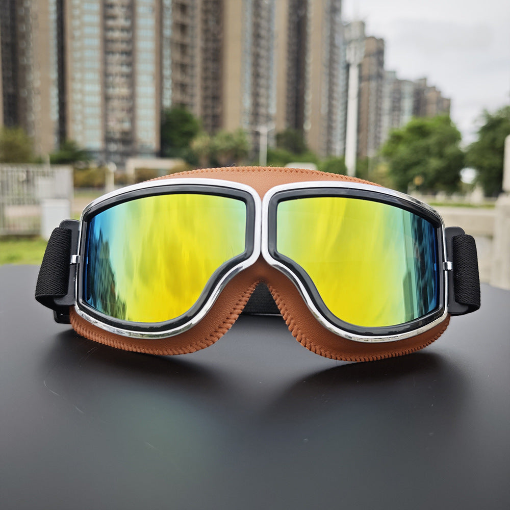 Retro aviator motorcycle goggles with anti-fog UV protection and padded frame Bowlift