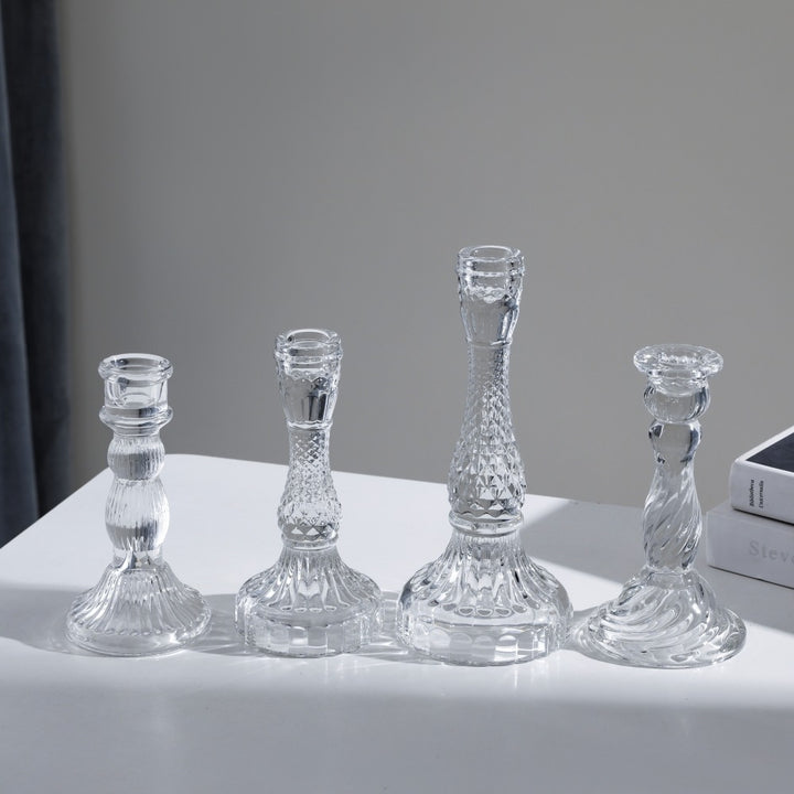 Tall Pressed Glass Decorative Candlestick Holder Bowlift