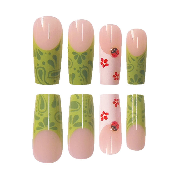 Floral Design Press-On Nails with Leaf Accents Bowlift