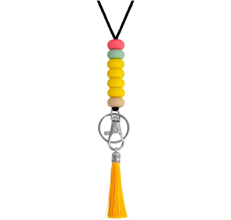 Colorful Beaded Keychain Lanyard with Tassel Bowlift