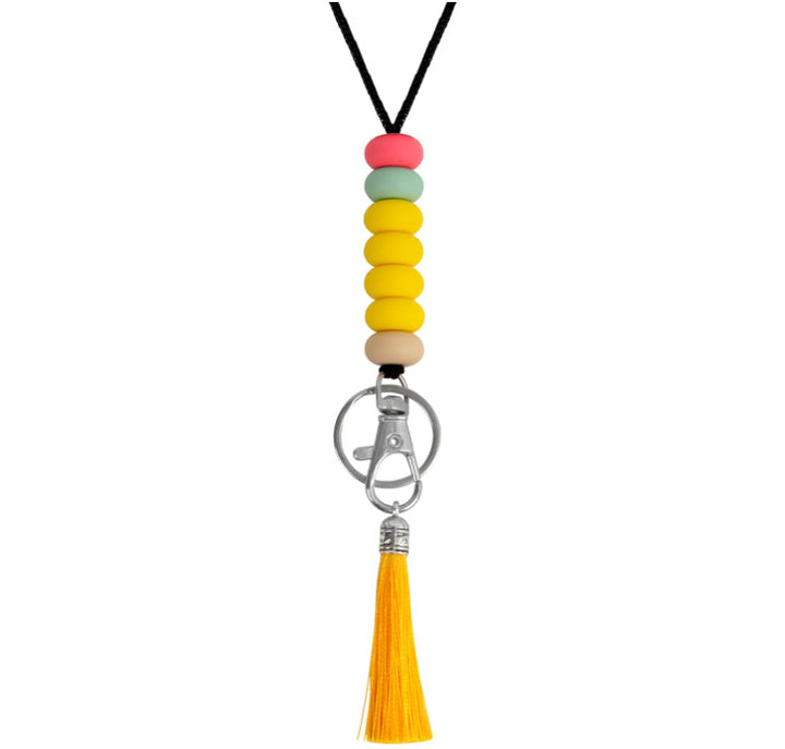 Colorful Beaded Keychain Lanyard with Tassel Bowlift