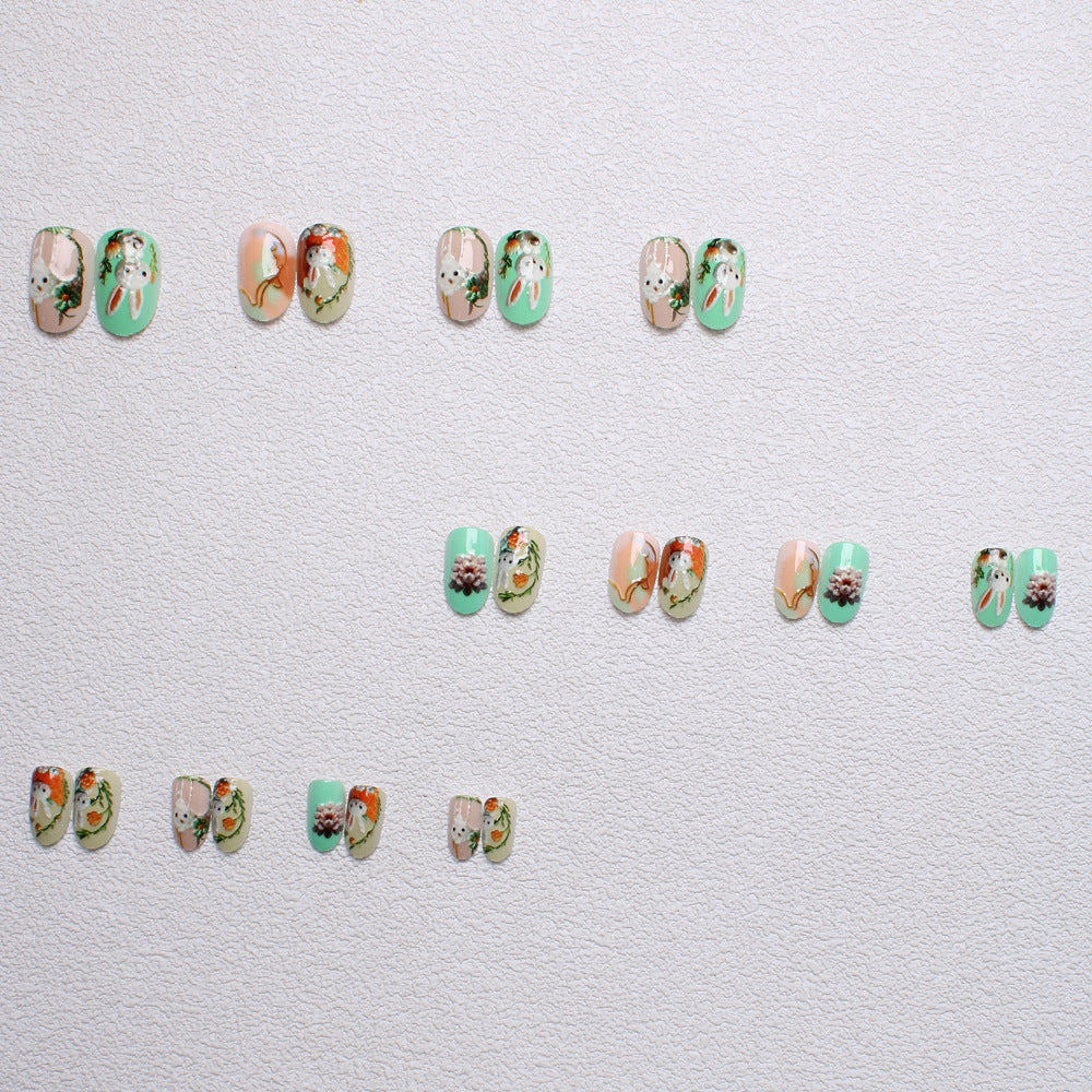 Whimsical Bunny-Themed 3D Press-On Nail Art Bowlift