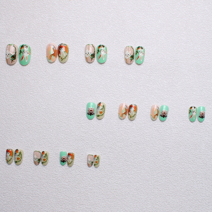 Whimsical Bunny-Themed 3D Press-On Nail Art Bowlift