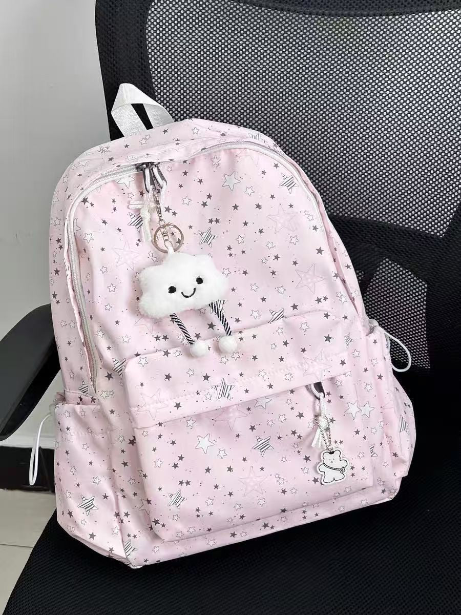 Backpack with Sparkling Star Motif and Charming Pendant Bowlift