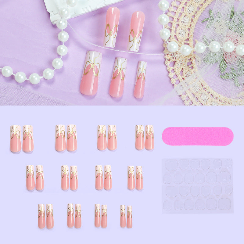 Decorative Press-On Nail Set with Artistic Bow Designs Bowlift