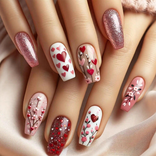 Heart-Themed Decorative Press-On Nail Art Bowlift
