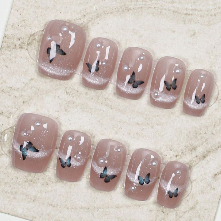 Artistic Glitter Butterfly Press-On Nails Bowlift