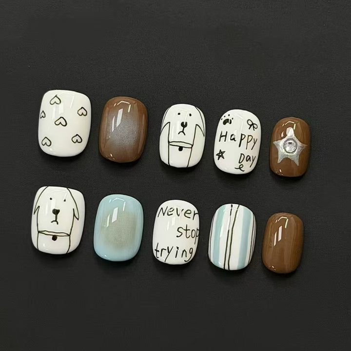 Artistic Cat-Themed Press-On Nail Art Set Bowlift